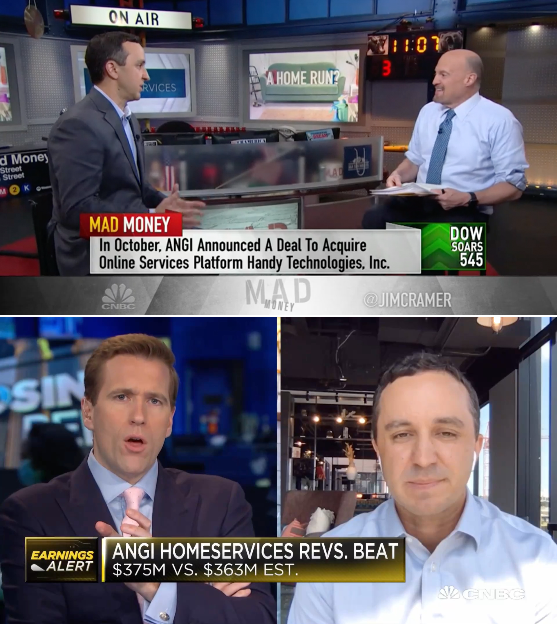CNBC split-screen interview with Brandon Ridenour about Angi HomeServices earnings